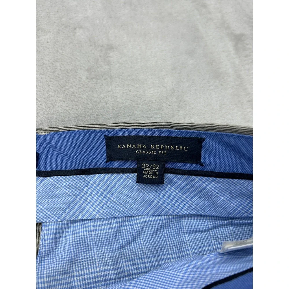 Banana Republic Classic Fit Pants Men 32x32 Khaki Tan Micro Stripe Wool Trousers